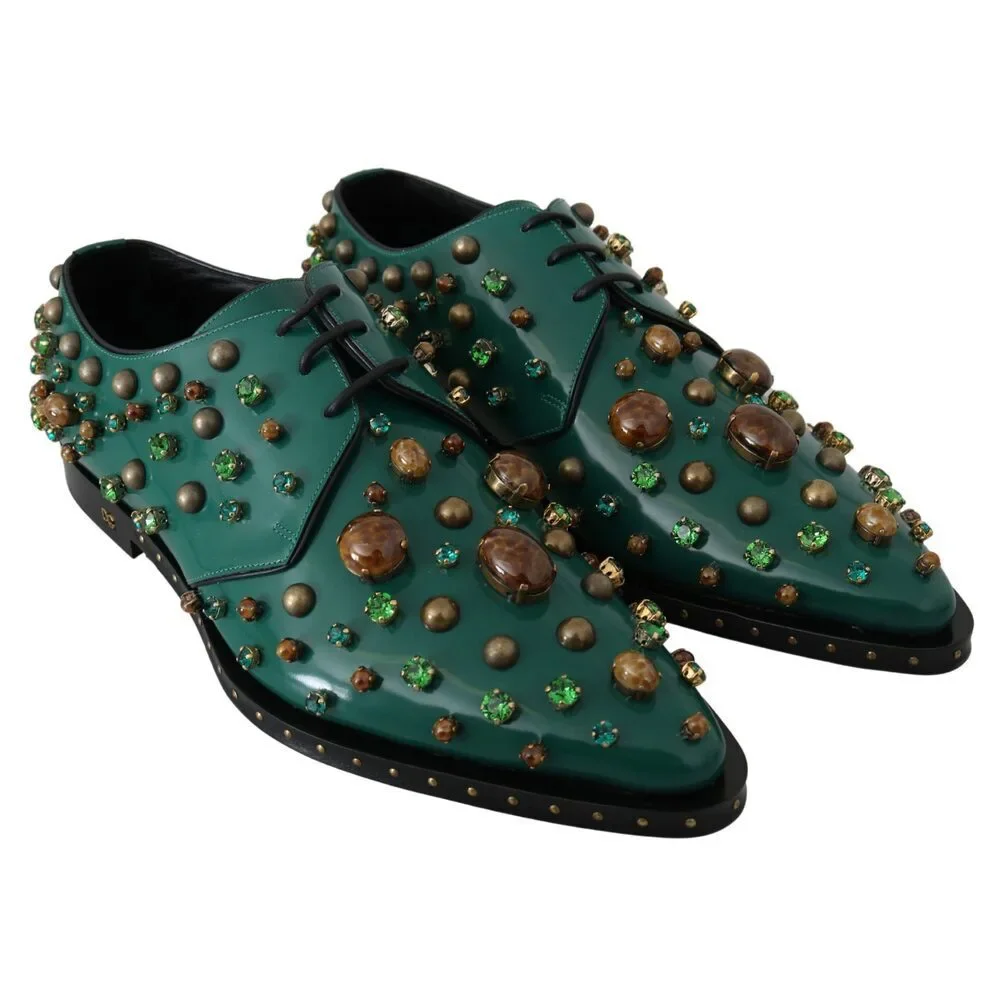 Dolce & Gabbana Emerald Leather Dress Shoes with Crystal Accents - Picture 5 of 9
